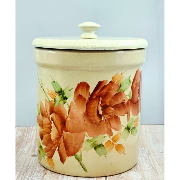 Ransbottom Floral Crock with Wooden lid - Picture 1 of 9
